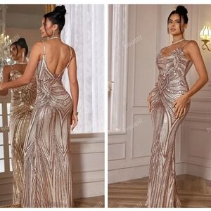 Glamorous Backless Sequin Dress in Gold